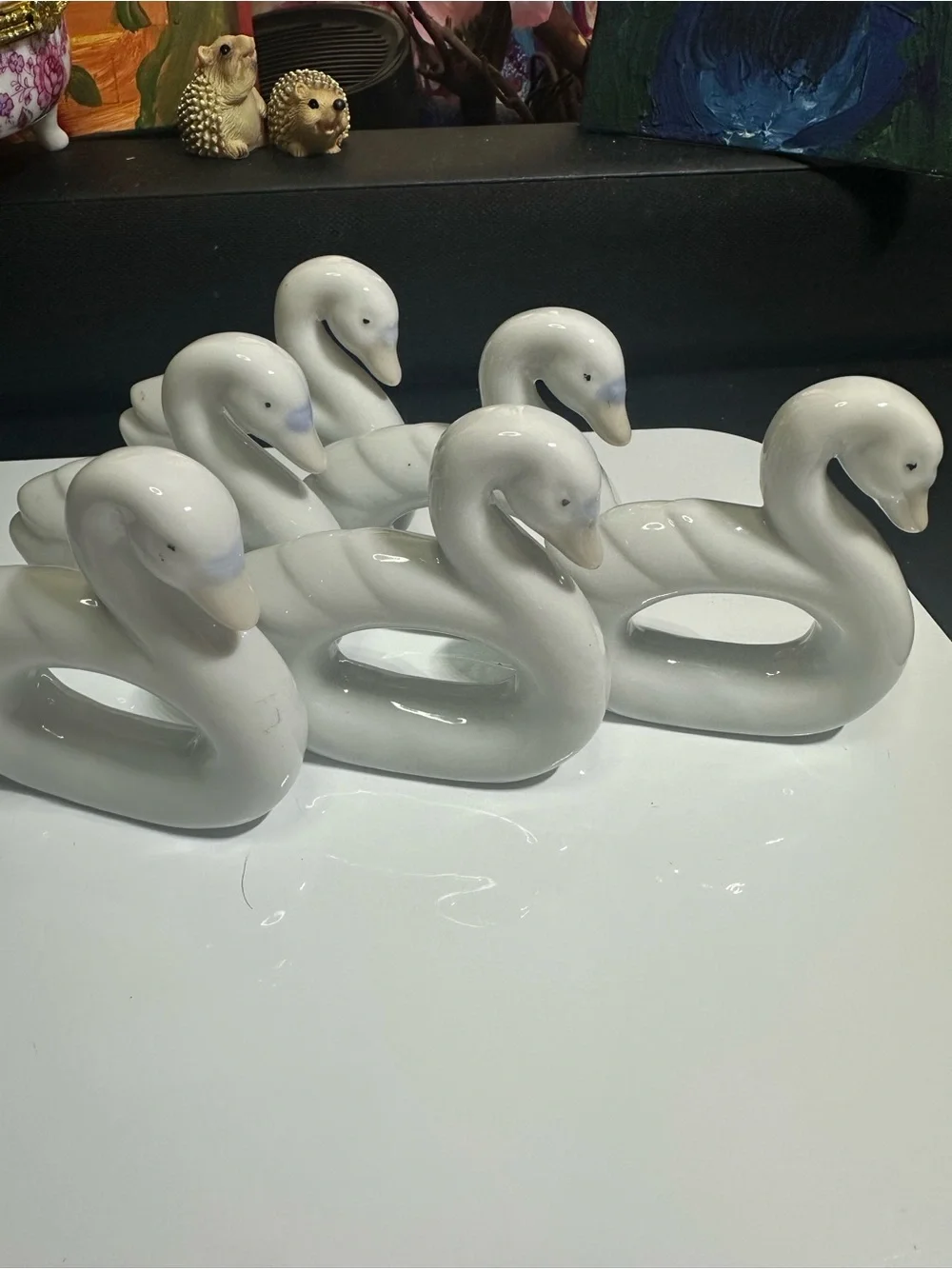 Set of 6 White Ceramic Swan Napkin Rings